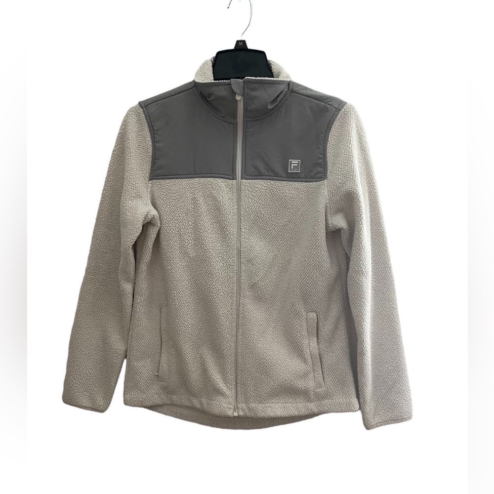 Fila Sport Jacket Womens M White Full Zip Deep Pile Faux Fur Fleece